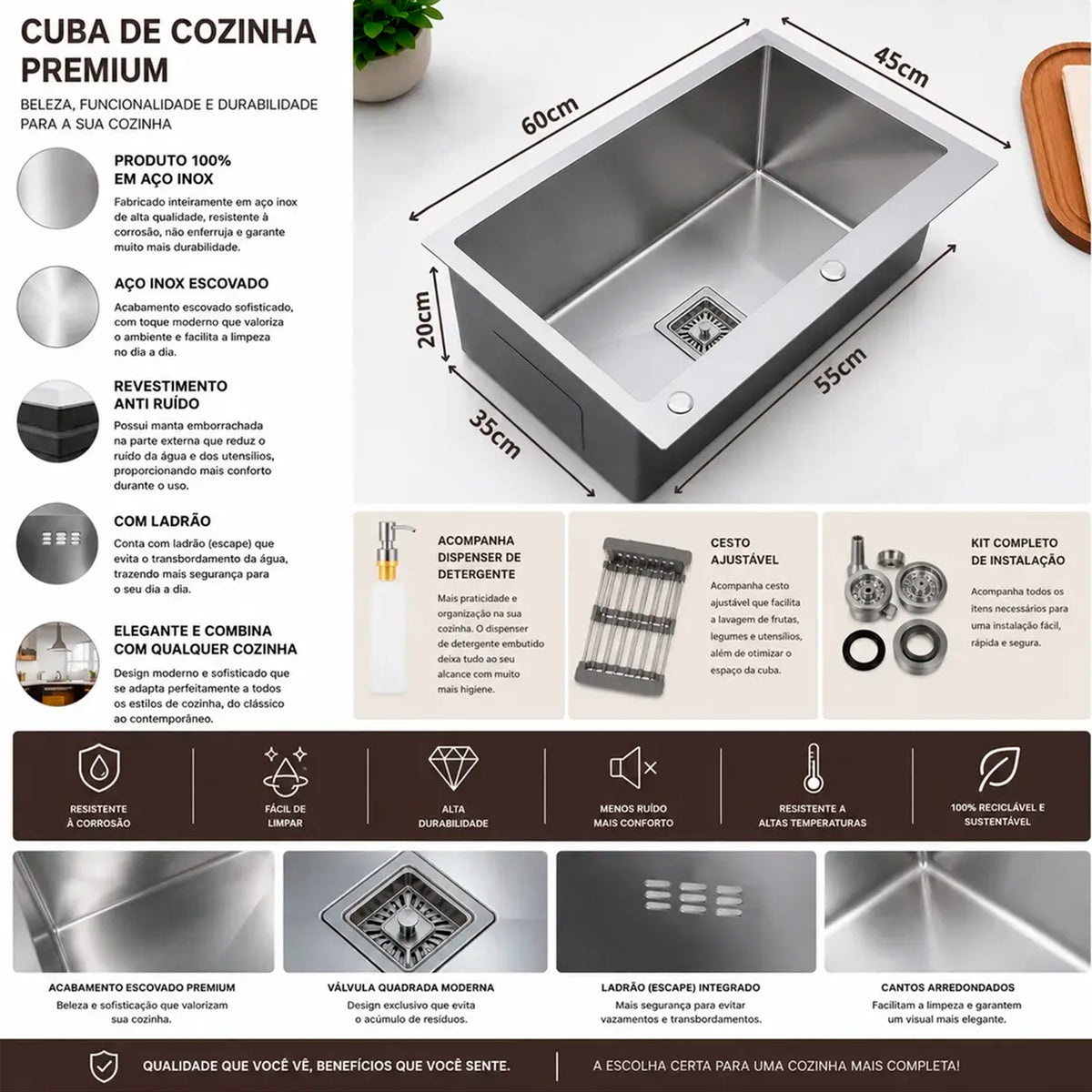 Cuba Gourmet Inox Prata 60x45cm Cozinha