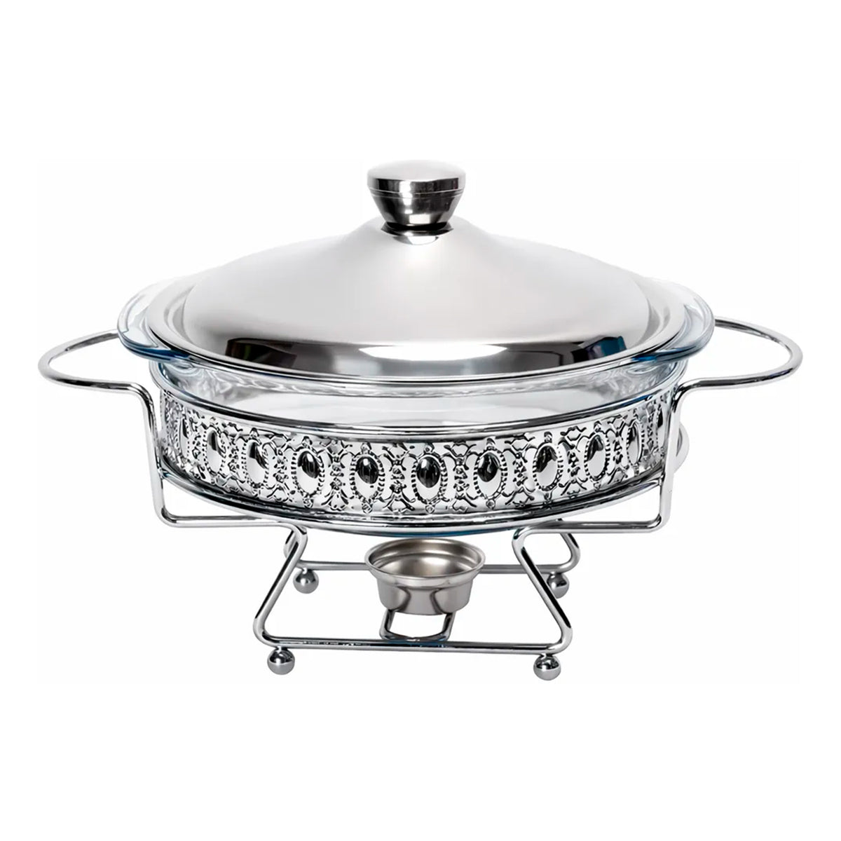Rechaud Em Vidro Classico Redondo Tampa Inox Gourmet